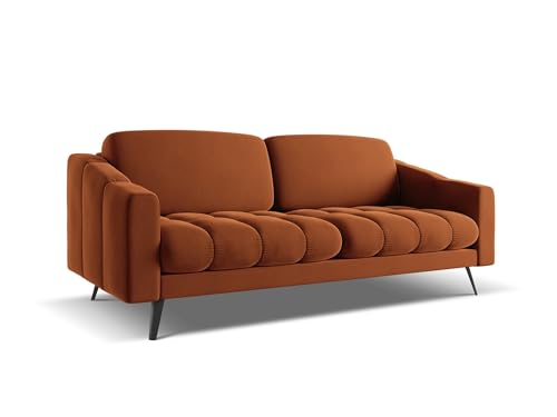 Nalu 3-Sitzer Sofa in Orange - Polstersofa aus Samt, modernes Design ohne Schlaffunktion, skandinavisches Wohnzimmer Sofa, Japandi Stil, Oeko-Tex Zertifiziert 202x95x80 cm, bis 350 kg belastbar von makamii
