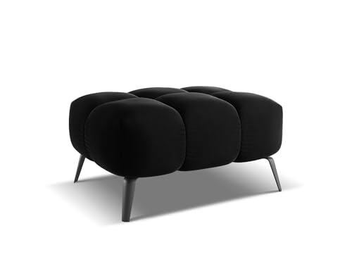 Nalu Pouf Hocker in Schwarz - Polsterhocker aus Samt, ideal als Sitzpouf oder Fußhocker für Wohnzimmer, Japandi & Skandi Design, Oeko-Tex Zertifiziert 78x60x41 cm, bis 150 kg belastbar von makamii