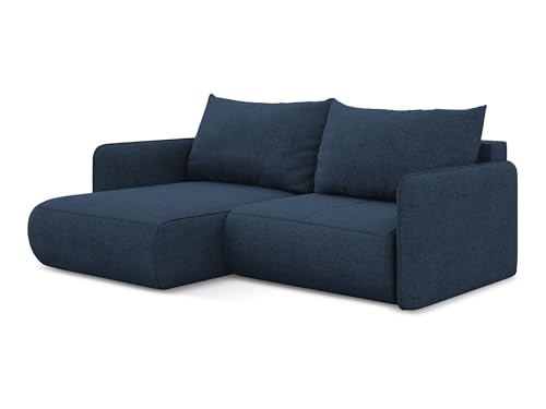 Nanea 2,5-Sitzer Ecksofa mit Schlaffunktion links in Blau - Schlafsofa mit Ottomane und Bettfunktion aus Chenille, für Wohnzimmer, Skandinavisch Design, Oeko-Tex 207x148x86 cm, bis 450 kg belastbar von makamii