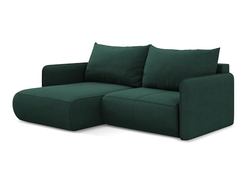Nanea 2,5-Sitzer Ecksofa mit Schlaffunktion links in Grün - Schlafsofa mit Ottomane und Bettfunktion aus Strukturstoff, für Wohnzimmer, Skandinavisch Design, Oeko-Tex 207x148x86 cm, bis 450 kg von makamii