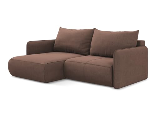 Nanea 2,5-Sitzer Ecksofa mit Schlaffunktion links in Pink - Schlafsofa mit Ottomane und Bettfunktion aus Strukturstoff, für Wohnzimmer, Skandinavisch Design, Oeko-Tex 207x148x86 cm, bis 450 kg von makamii