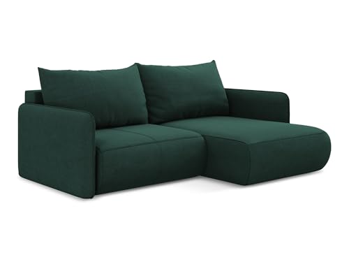 Nanea 2,5-Sitzer Ecksofa mit Schlaffunktion rechts in Grün - Schlafsofa mit Ottomane und Bettfunktion aus Strukturstoff, für Wohnzimmer, Skandinavisch Design, Oeko-Tex 207x148x86 cm, bis 450 kg von makamii