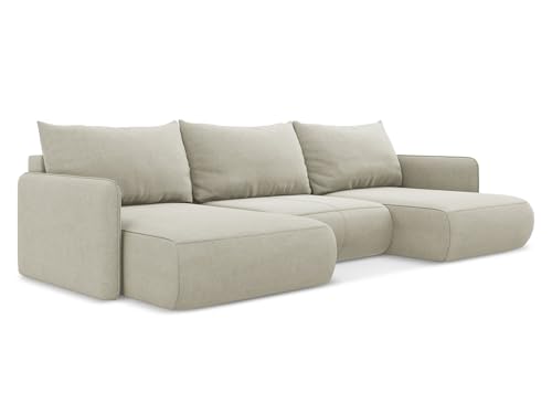 Nanea 3-Sitzer Ecksofa U-Form in Beige - XXL Wohnlandschaft aus Strukturstoff, modulares Sofa für Wohnzimmer, Japandi & Skandi Stil, Oeko-Tex 290x148x86 cm, bis 600 kg belastbar von makamii