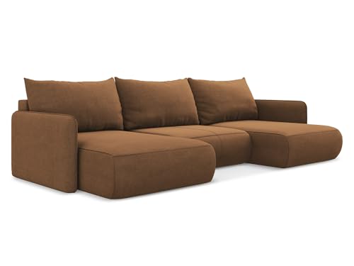 Nanea 3-Sitzer Ecksofa U-Form in Orange - XXL Wohnlandschaft aus Strukturstoff, modulares Sofa für Wohnzimmer, Japandi & Skandi Stil, Oeko-Tex 290x148x86 cm, bis 600 kg belastbar von makamii