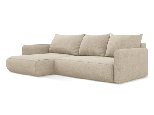 Nanea 3-Sitzer Ecksofa mit Schlaffunktion links in Beige - Schlafsofa mit Ottomane und Bettfunktion aus Chenille, für Wohnzimmer, Skandinavisch Design, Oeko-Tex 240x148x86 cm, bis 550 kg belastbar von makamii