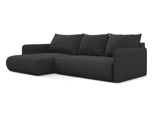 Nanea 3-Sitzer Ecksofa mit Schlaffunktion links in Schwarz - Schlafsofa mit Ottomane und Bettfunktion aus Chenille, für Wohnzimmer, Skandinavisch Design, Oeko-Tex 240x148x86 cm, bis 550 kg belastbar Nanea 3-Sitzer Ecksofa mit Schlaffunktion links in Schwarz - Schlafsofa mit Ottomane und Bettfunktion aus Chenille, für Wohnzimmer, Skandinavisch Design, Oeko-Tex 240x148x86 cm, bis 550 kg belastbar von makamii