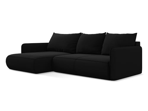 Nanea 3-Sitzer Ecksofa mit Schlaffunktion links in Schwarz - Schlafsofa mit Ottomane und Bettfunktion aus Samt, für Wohnzimmer, Skandinavisch Design, Oeko-Tex 240x148x86 cm, bis 550 kg belastbar Nanea 3-Sitzer Ecksofa mit Schlaffunktion links in Schwarz - Schlafsofa mit Ottomane und Bettfunktion aus Samt, für Wohnzimmer, Skandinavisch Design, Oeko-Tex 240x148x86 cm, bis 550 kg belastbar von makamii