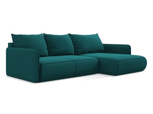 Nanea 3-Sitzer Ecksofa mit Schlaffunktion rechts in Blau - Schlafsofa mit Ottomane und Bettfunktion aus Samt, für Wohnzimmer, Skandinavisch Design, Oeko-Tex 240x148x86 cm, bis 550 kg belastbar Nanea 3-Sitzer Ecksofa mit Schlaffunktion rechts in Blau - Schlafsofa mit Ottomane und Bettfunktion aus Samt, für Wohnzimmer, Skandinavisch Design, Oeko-Tex 240x148x86 cm, bis 550 kg belastbar von makamii