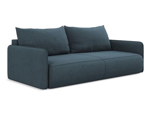 Nanea 3-Sitzer Sofa mit Schalffunktion in Blau - Schlafsofa mit Bettfunktion aus Strukturstoff, modernes Japandi & Skandi Design für Wohnzimmer, Oeko-Tex Zertifiziert 216x105x86 cm, bis 350 kg von makamii