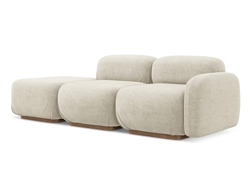 makamii Ailani 3-Sitzer Modulsofa Links in Beige - Modernes Designsofa aus Bouclé, modular, ohne Schlaffunktion, moderner Japandi-Stil, Oeko-Tex Zertifiziert 258x95x73 cm, bis 350 kg belastbar von makamii