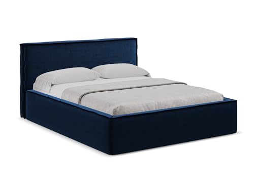 makamii Anani Polsterbett mit Stauraum 140x200 cm in Blau - Doppelbett mit Lattenrost, gepolstertes Bettgestell mit Kopfteil für Schlafzimmer & Gästezimmer, Oeko-Tex Zertifiziert - aus Samtstoff makamii Anani Polsterbett mit Stauraum 140x200 cm in Blau - Doppelbett mit Lattenrost, gepolstertes Bettgestell mit Kopfteil für Schlafzimmer & Gästezimmer, Oeko-Tex Zertifiziert - aus Samtstoff von makamii