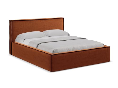 makamii Anani Polsterbett mit Stauraum 140x200 cm in Orange - Doppelbett mit Lattenrost, gepolstertes Bettgestell mit Kopfteil für Schlafzimmer & Gästezimmer, Oeko-Tex Zertifiziert - aus Samtstoff makamii Anani Polsterbett mit Stauraum 140x200 cm in Orange - Doppelbett mit Lattenrost, gepolstertes Bettgestell mit Kopfteil für Schlafzimmer & Gästezimmer, Oeko-Tex Zertifiziert - aus Samtstoff von makamii