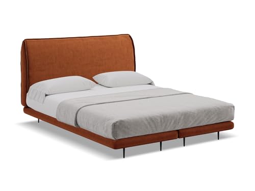 makamii Halia Polsterbett 140x200 cm in Orange - Doppelbett mit Lattenrost und Matratze, gepolstertes Bettgestell mit Kopfteil für Schlafzimmer & Gästezimmer, Oeko-Tex Zertifiziert - aus Samtstoff makamii Halia Polsterbett 140x200 cm in Orange - Doppelbett mit Lattenrost und Matratze, gepolstertes Bettgestell mit Kopfteil für Schlafzimmer & Gästezimmer, Oeko-Tex Zertifiziert - aus Samtstoff von makamii