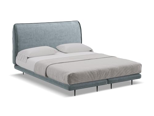 makamii Halia Polsterbett 180x200 cm in Blau - Doppelbett mit Lattenrost und Matratze, gepolstertes Bettgestell mit Kopfteil für Schlafzimmer & Gästezimmer, Oeko-Tex Zertifiziert - aus Samtstoff makamii Halia Polsterbett 180x200 cm in Blau - Doppelbett mit Lattenrost und Matratze, gepolstertes Bettgestell mit Kopfteil für Schlafzimmer & Gästezimmer, Oeko-Tex Zertifiziert - aus Samtstoff von makamii