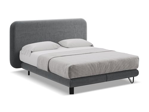 makamii Ilima Polsterbett 160x200 cm in Grau - Doppelbett mit Lattenrost und Matratze, gepolstertes Bettgestell mit Kopfteil für Schlafzimmer & Gästezimmer, Oeko-Tex Zertifiziert - aus Samtstoff makamii Ilima Polsterbett 160x200 cm in Grau - Doppelbett mit Lattenrost und Matratze, gepolstertes Bettgestell mit Kopfteil für Schlafzimmer & Gästezimmer, Oeko-Tex Zertifiziert - aus Samtstoff von makamii