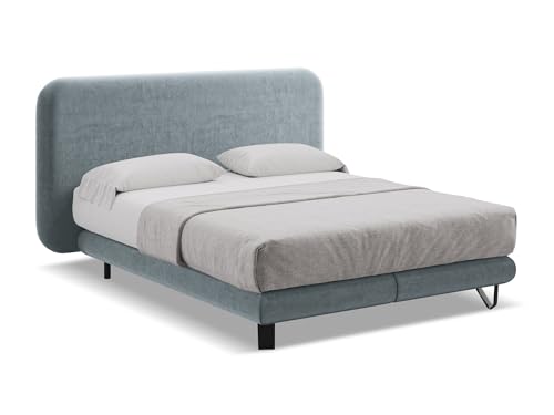 makamii Ilima Polsterbett 180x200 cm in Blau - Doppelbett mit Lattenrost und Matratze, gepolstertes Bettgestell mit Kopfteil für Schlafzimmer & Gästezimmer, Oeko-Tex Zertifiziert - aus Samtstoff makamii Ilima Polsterbett 180x200 cm in Blau - Doppelbett mit Lattenrost und Matratze, gepolstertes Bettgestell mit Kopfteil für Schlafzimmer & Gästezimmer, Oeko-Tex Zertifiziert - aus Samtstoff von makamii