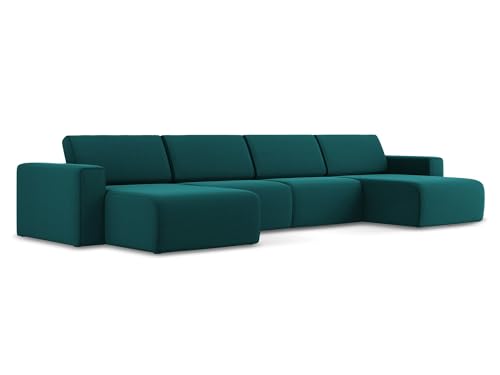 makamii Kalea Ecksofa U-Form 5-Sitzer in Blau - Stilvolle Wohnlandschaft aus Samt, modulare Eckcouch ohne Schlaffunktion, Oeko-Tex Zertifiziert 404x167x80 cm, bis 550 kg belastbar von makamii