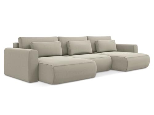 makamii Kapua 3-Sitzer Ecksofa U-Form in Creme - XXL Wohnlandschaft mit Schlaffunktion und Bettfunktion aus Samt, Skandinavisches Design, Oeko-Tex Zertifiziert 340x149x82 cm, bis 450 kg belastbar von makamii