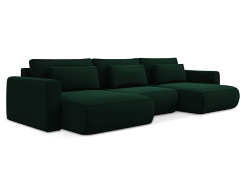 makamii Kapua 3-Sitzer Ecksofa U-Form in Grün - XXL Wohnlandschaft mit Schlaffunktion und Bettfunktion aus Samt, Skandinavisches Design, Oeko-Tex Zertifiziert 340x149x82 cm, bis 450 kg belastbar von makamii
