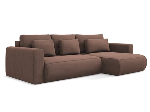 makamii Kapua 3-Sitzer Ecksofa mit Schlaffunktion rechts in Pink - Schlafsofa mit Ottomane und Bettfunktion aus Strukturstoff, für Wohnzimmer, Skandinavisch Design, Oeko-Tex 278x149x82 cm, bis 350 kg von makamii