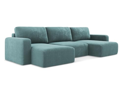 makamii Kona 4-Sitzer Ecksofa U-Form in Blau - XXL Wohnlandschaft mit Schlaffunktion und Bettfunktion aus Chenille, Skandinavisches Design, Oeko-Tex Zertifiziert 332x149x79 cm, bis 650 kg belastbar von makamii