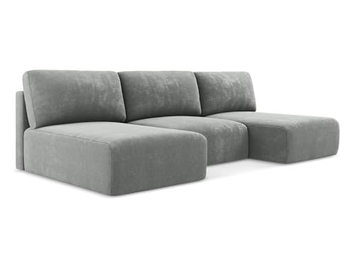 makamii Kona 4-Sitzer Ecksofa U-Form in Grau - XXL Wohnlandschaft mit Schlaffunktion und Bettfunktion aus Chenille, Skandinavisches Design, Oeko-Tex Zertifiziert 304x149x79 cm, bis 650 kg belastbar von makamii
