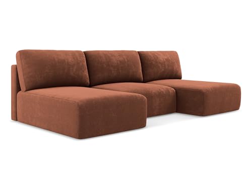 makamii Kona 4-Sitzer Ecksofa U-Form in Orange - XXL Wohnlandschaft mit Schlaffunktion und Bettfunktion aus Chenille, Skandinavisches Design, Oeko-Tex Zertifiziert 304x149x79 cm, bis 650 kg belastbar von makamii