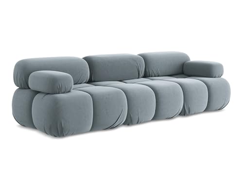makamii Lokua 3-Sitzer Modulsofa in Blau - Modernes Designsofa aus Samt, modular, ohne Schlaffunktion, moderner Japandi-Stil, Oeko-Tex Zertifiziert 285x96x70 cm, bis 150 kg belastbar von makamii