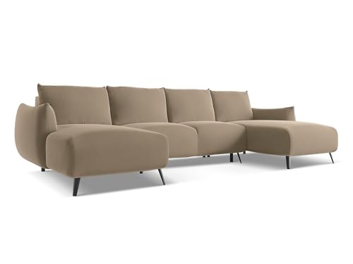makamii Malie 4-Sitzer Ecksofa U-Form in Beige - XXL Wohnlandschaft mit Schlaffunktion und Bettfunktion aus Samt, Skandinavisches Design, Oeko-Tex Zertifiziert 317x162x86 cm, bis 550 kg belastbar von makamii