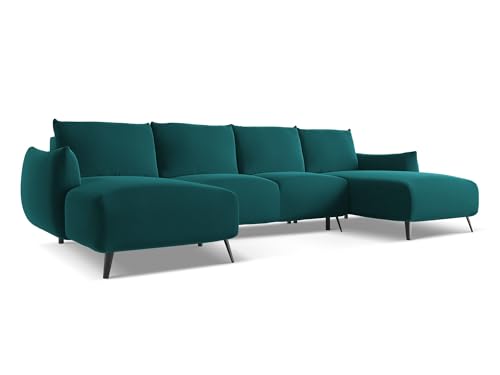 makamii Malie 4-Sitzer Ecksofa U-Form in Blau - XXL Wohnlandschaft mit Schlaffunktion und Bettfunktion aus Samt, Skandinavisches Design, Oeko-Tex Zertifiziert 317x162x86 cm, bis 550 kg belastbar von makamii