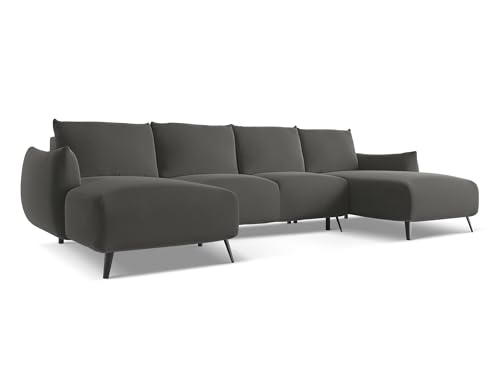 makamii Malie 4-Sitzer Ecksofa U-Form in Grau - XXL Wohnlandschaft mit Schlaffunktion und Bettfunktion aus Samt, Skandinavisches Design, Oeko-Tex Zertifiziert 317x162x86 cm, bis 550 kg belastbar von makamii