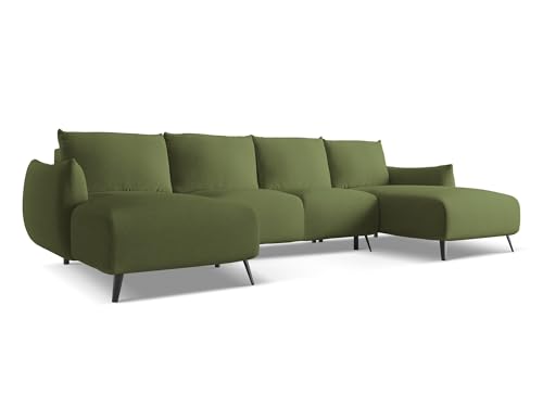makamii Malie 4-Sitzer Ecksofa U-Form in Grün - XXL Wohnlandschaft mit Schlaffunktion und Bettfunktion aus Chenille, Skandinavisches Design, Oeko-Tex Zertifiziert 317x162x86 cm, bis 550 kg belastbar von makamii