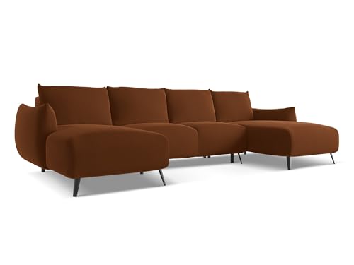 makamii Malie 4-Sitzer Ecksofa U-Form in Orange - XXL Wohnlandschaft mit Schlaffunktion und Bettfunktion aus Samt, Skandinavisches Design, Oeko-Tex Zertifiziert 317x162x86 cm, bis 550 kg belastbar von makamii