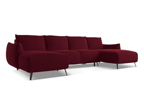 makamii Malie 4-Sitzer Ecksofa U-Form in Rot - XXL Wohnlandschaft mit Schlaffunktion und Bettfunktion aus Samt, Skandinavisches Design, Oeko-Tex Zertifiziert 317x162x86 cm, bis 550 kg belastbar von makamii