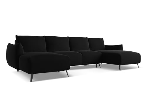 makamii Malie 4-Sitzer Ecksofa U-Form in Schwarz - XXL Wohnlandschaft mit Schlaffunktion und Bettfunktion aus Samt, Skandinavisches Design, Oeko-Tex Zertifiziert 317x162x86 cm, bis 550 kg belastbar von makamii