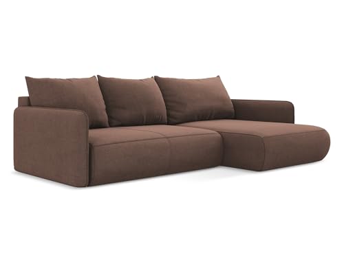 makamii Nanea 3-Sitzer Ecksofa mit Schlaffunktion rechts in Pink - Schlafsofa mit Ottomane und Bettfunktion aus Strukturstoff, für Wohnzimmer, Skandinavisch Design, Oeko-Tex 240x148x86 cm, bis 550 kg von makamii