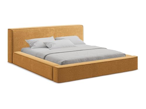 makamii Noho Polsterbett mit Stauraum 160x200 cm in Gelb - Doppelbett mit Lattenrost, gepolstertes Bettgestell mit Kopfteil für Schlafzimmer & Gästezimmer, Oeko-Tex Zertifiziert - aus Strukturstoff von makamii
