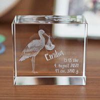 Personalisierter Glasquader/Geburt Geburtsdaten Geschenk Crystal Quader Storch Klapperstorch von makana4u
