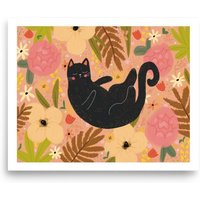 Schwarze Katze Kunst, Katzen Geschenke, Badezimmer Und Pflanzen, Boho Kunstdruck, Schwarze Wandbehang von makerboo