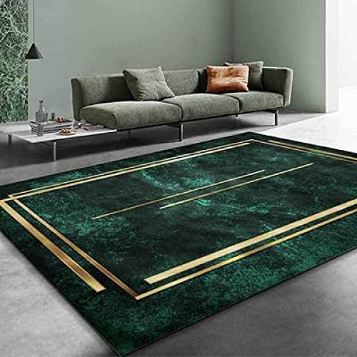 Designer Teppich Moderner Home Dekorative Teppiche Einfacher dunkelgrüner Goldlinienrahmen 140 x 200 cm von makeups1