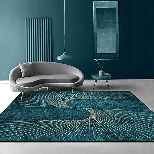 Designer Teppich Moderner Home Dekorative Teppiche Smaragdgrün dunkelgrün hellgoldene Linien (140 x 190 cm) von makeups1