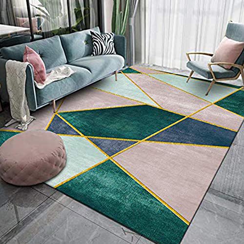 Designer rutschfest Teppich Wohnzimmer Groß flächiger Rug rosa grün blau geometrische goldene Linien 80 x 120 cm von makeups1