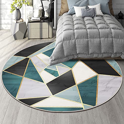 Kurzflor-Designer Teppich extra weich Wohnzimmer, Schlafzimmer, Esszimmer oder Kinderzimmer Perfect Teppiche, Geometrische schwarzgrün marmorierte Goldlinien ø 120 cm von makeups1