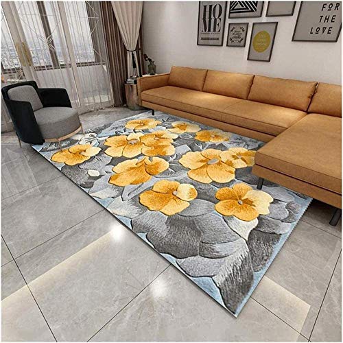 Modern Designer Teppich rutschfest Rugs Gelbes graues großes Blumenmuster für Wohnzimmer Schlafzimmer Teppich Büro Teppiche Leicht zu reinigen 80x120CM (2ft7 x3ft11) von makeups1