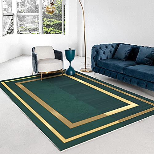 makeups1 Nordic Area Teppiche Rechteck Teppich Kurzflor Waschbarer Anti-Rutsch Smaragdgrüner Goldrahmen, für Wohnzimmer Schlafzimmer oder Küche 200 x 300 cm von makeups1