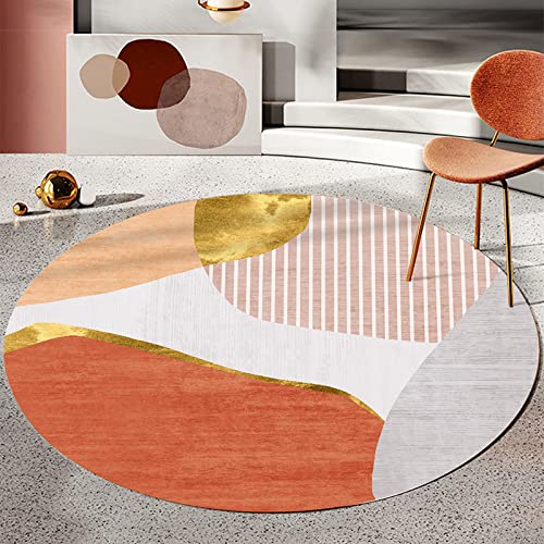 makeups1 Teppich Rund Kurzflor Teppich Wohnzimmer Teppich Designer Teppich Moderner Teppich, Leichtes luxuriöses geometrisches Orange-Rot-Gold ø 160 cm von makeups1