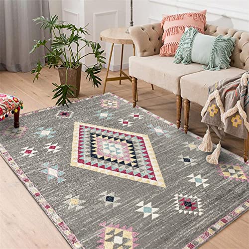 makeups1 Outdoor Rechteck Waschbarer Anti-Rutsch Teppich Retro Rhombus geometrisches Grau, Modern Orient Print Terrassen Kurzflor Teppich 60 x 90 cm von makeups1