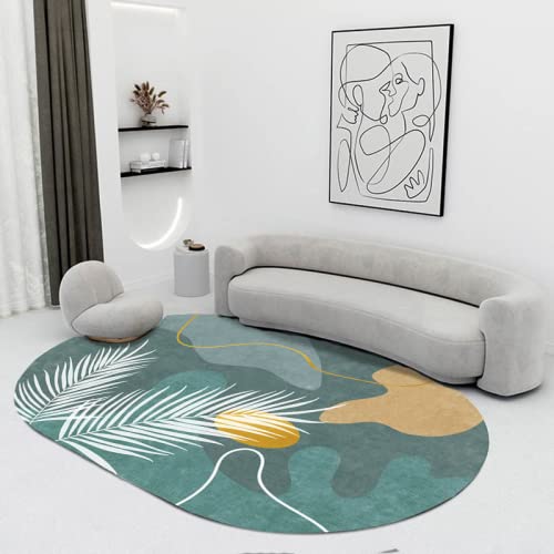 makeups1 Oval Designer Teppich Moderner Home Dekorative Teppiche rutschfest Waschbar Teppich, abstrakte Landschaft Pflanzenblätter grün,60 x 90 cm von makeups1