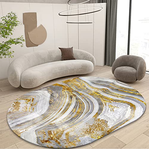 makeups1 Oval Designer Teppich Moderner Home Dekorative Teppiche rutschfest Waschbar Teppich, abstraktes meerwassergrau Gold,60 x 90 cm von makeups1