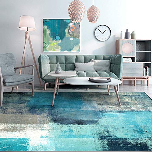 Designer Teppich Kurzflor Orient Teppiche Blaues, graues und weißes Aquarellfür Schlafzimmer Esszimmer, Kinderzimmer, Heimdekor 150*200CM (4'9''x6'6'') von makeups58